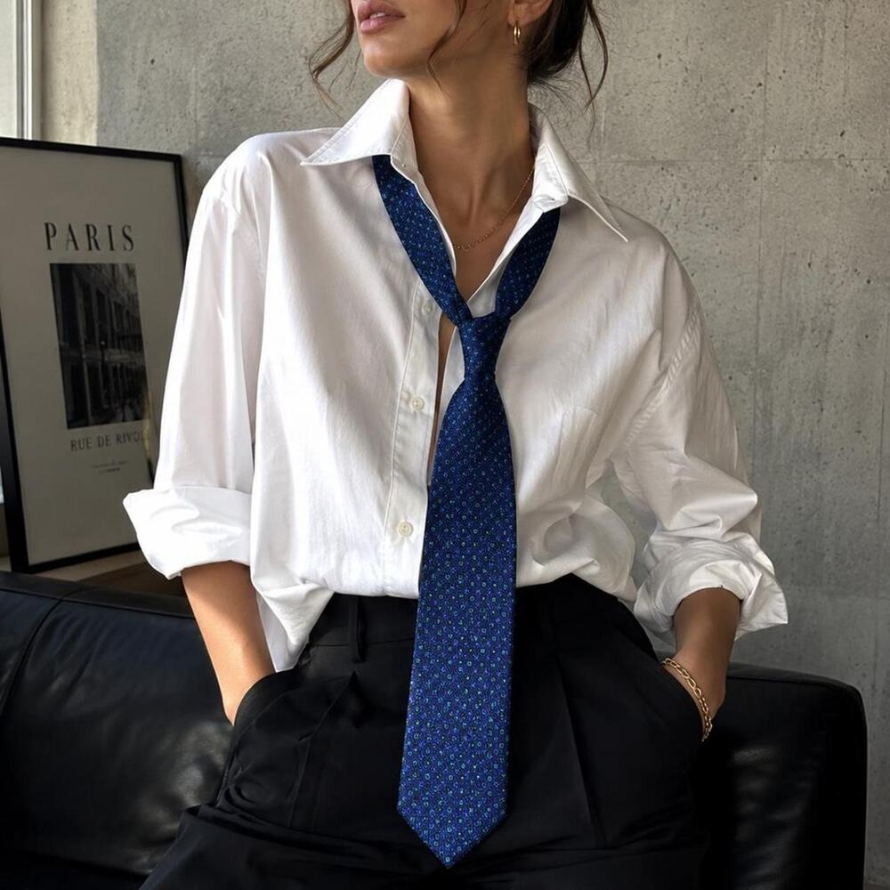 Vintage Nina Ricci Paris Silk Tie Blue Geometric Made in France